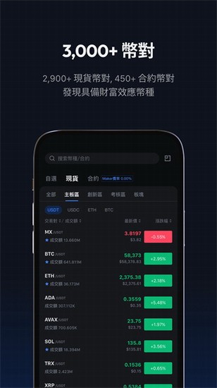 抹茶交易所移动端界面展示