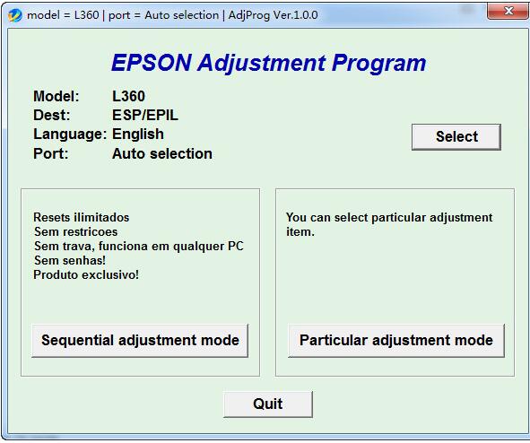 爱普生R330清零软件主界面